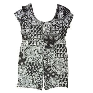Almost Famous Romper Black White Paisley Print Short‎ Sleeve Jumpsuit 2X